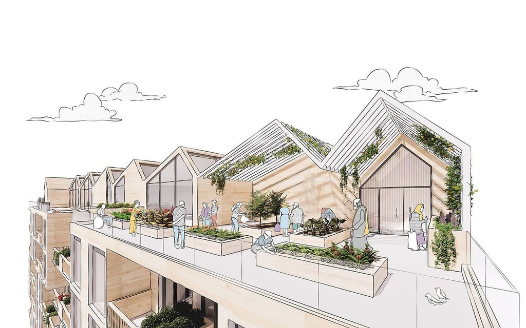 Residential building roof top garden