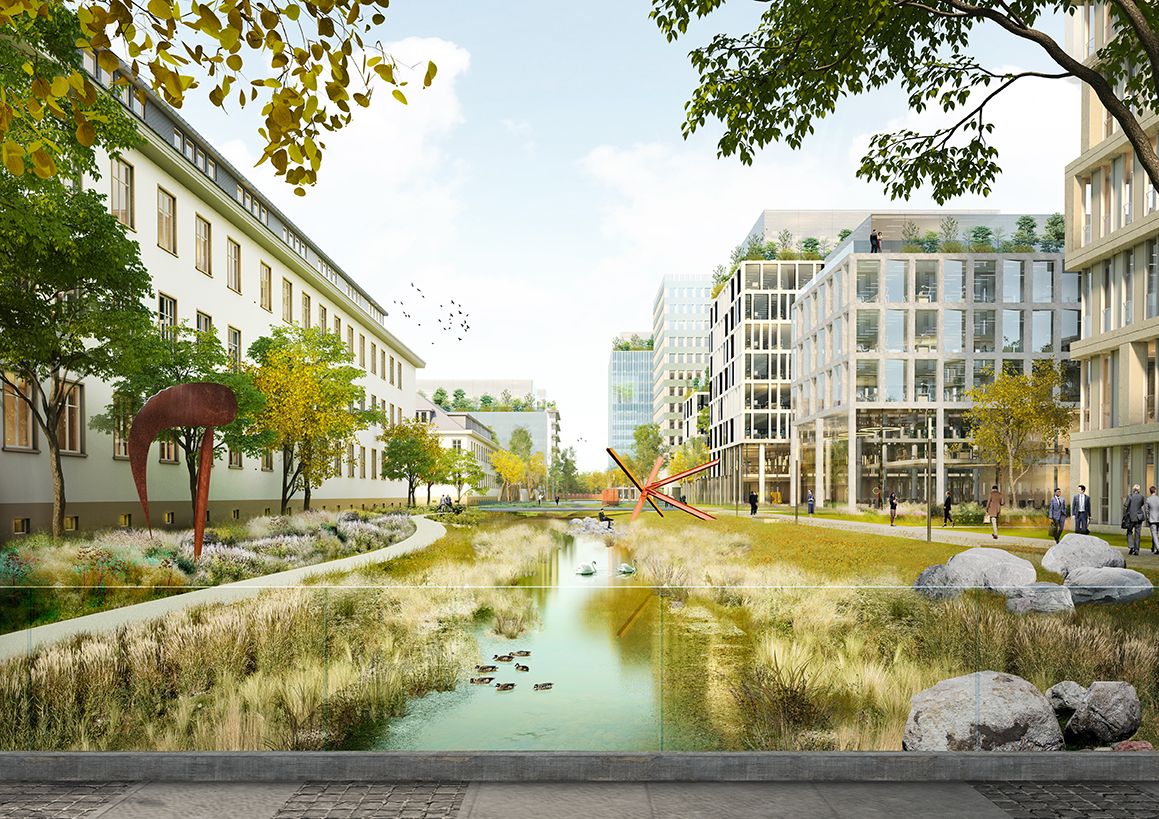 A green and blue axis workplace campus germany