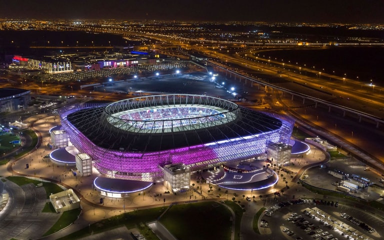 Ahmad Bin Ali Stadium – lit up at night