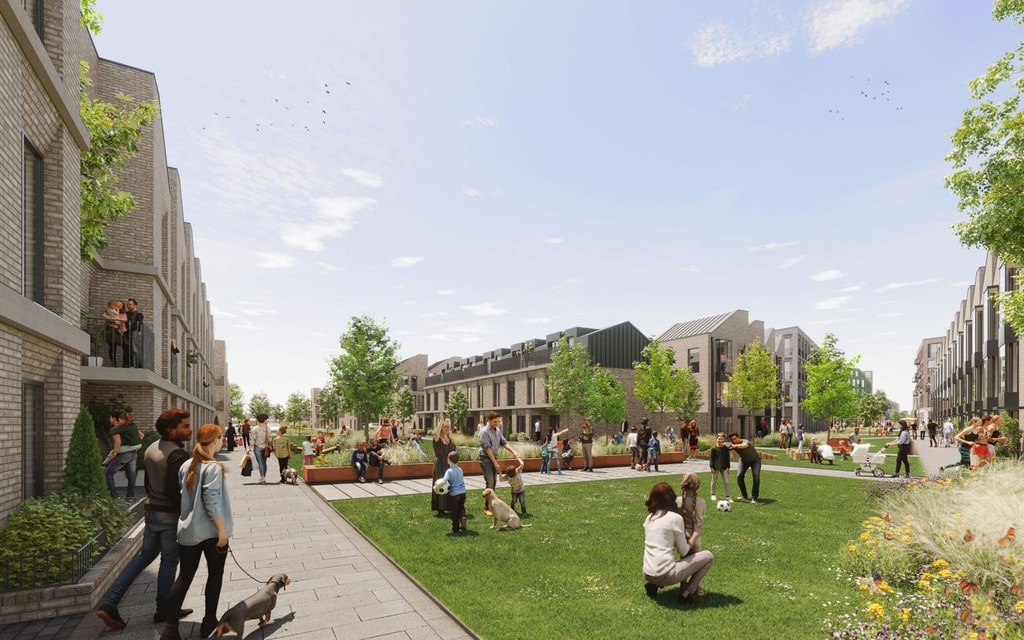 Hind Street Masterplan Image 1 grass people sitting outside