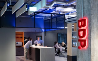 BDP new office Glasgow BDP sign on the wall in red