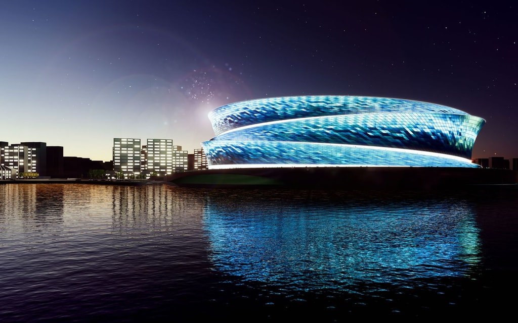 Dalian Stadium for the Big Conversation  night time lights CGI