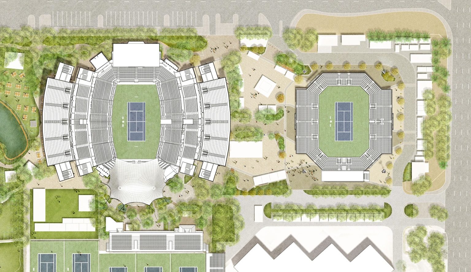 Dubai Duty Free Tennis Centre CGI Colour with Stadium Seating