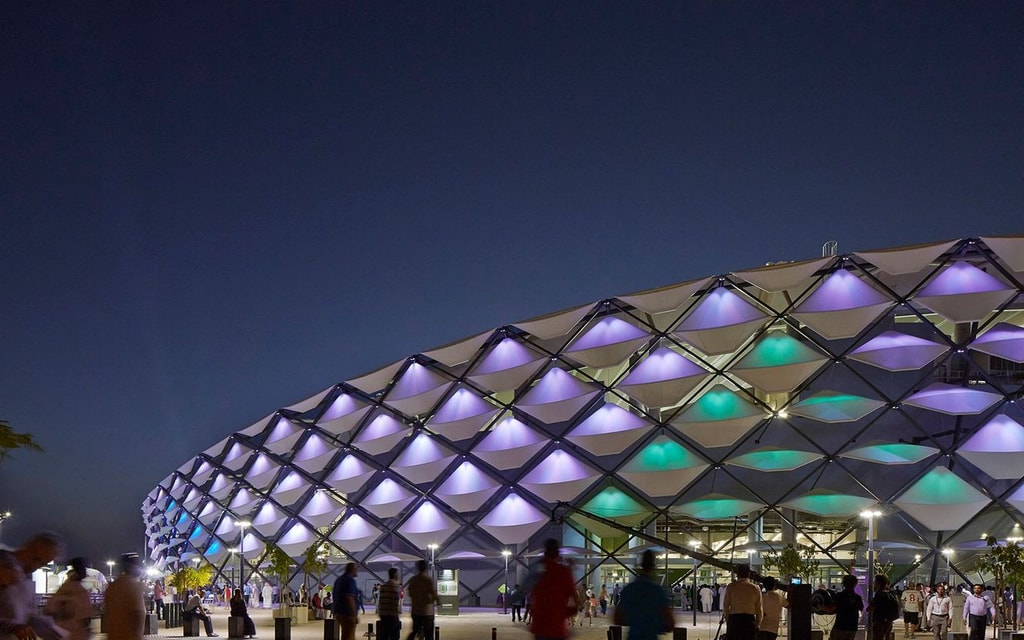 Hazza Bin Zayed  - exterior of building lit up at night