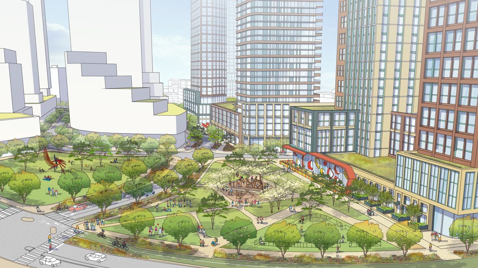 Jane Finch Mall CGI's Exterior Buildings and green grass