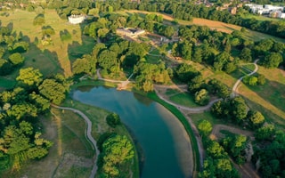 Beckenham Place Park aerial view with lake