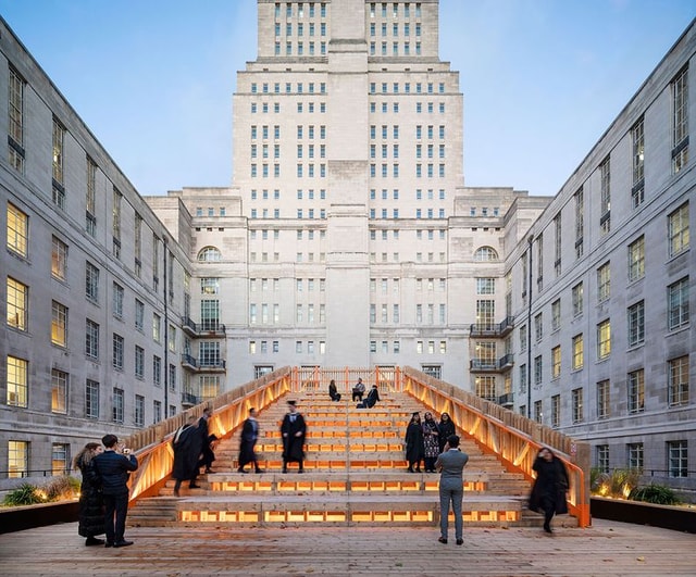 BDP’s Stepped Pavilion adds social space and curiosity to Charles Holden’s Senate House